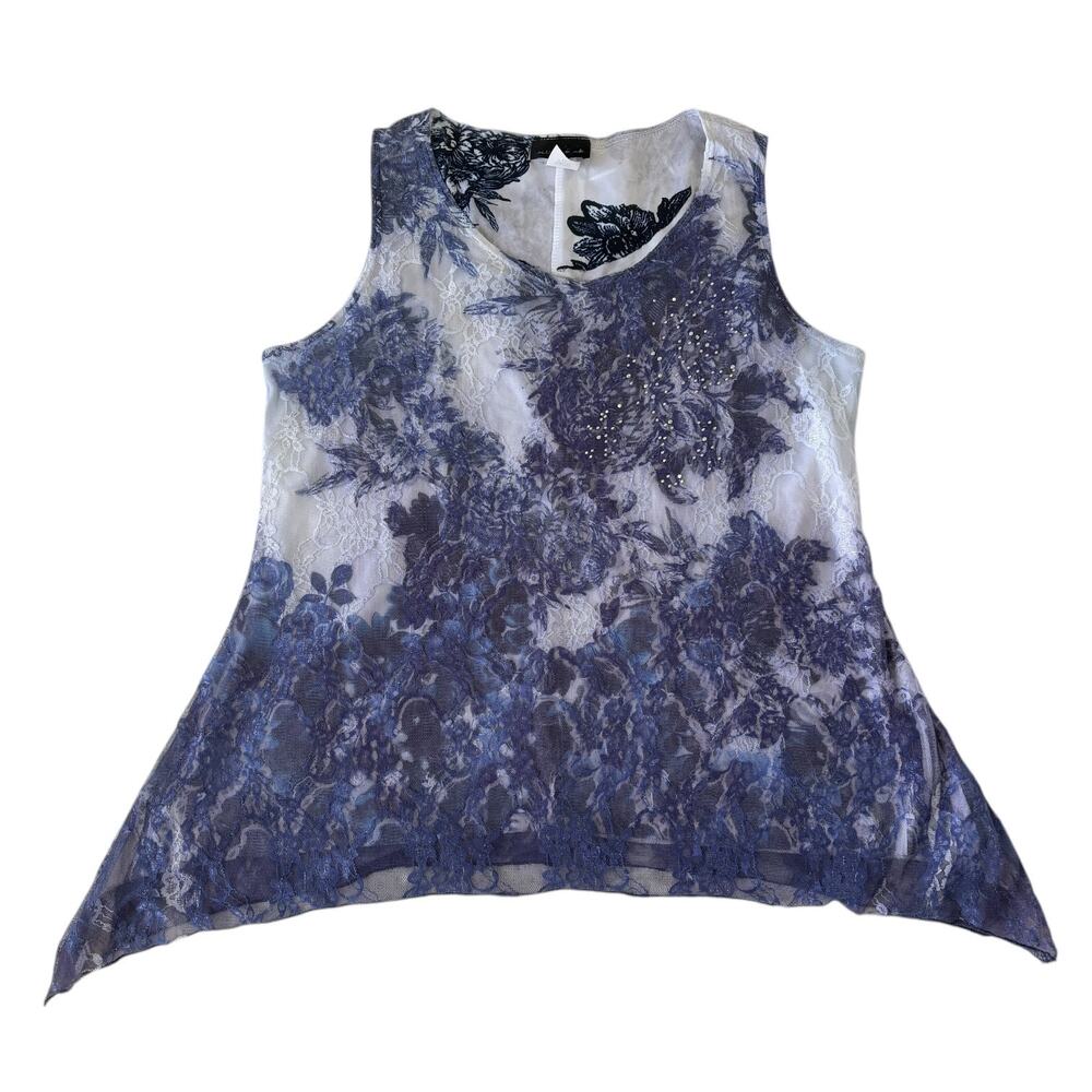 Vintage Blue Lace Asymmetrical Tank Fairy Grunge Coquette Sheer Y2K Top PL